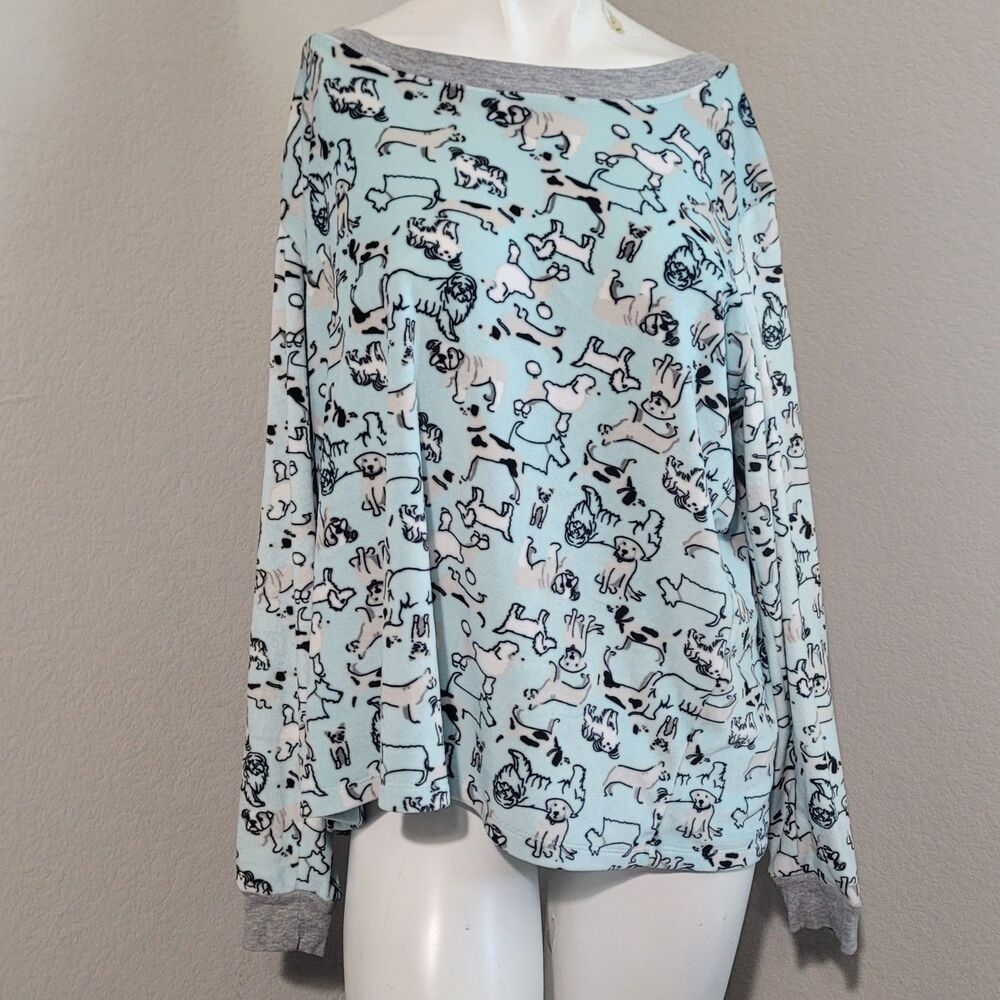 Rene Rofe XL Pajama Sleepwear Top dogs animal boat neck longsleeve soft poodle